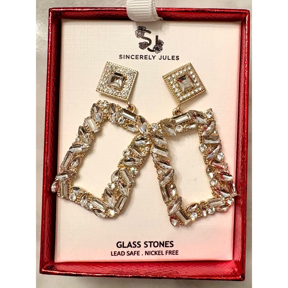 Sincerely Jules Dangle Drop Earrings Rhinestone‎ Statement Glass Stones NEW